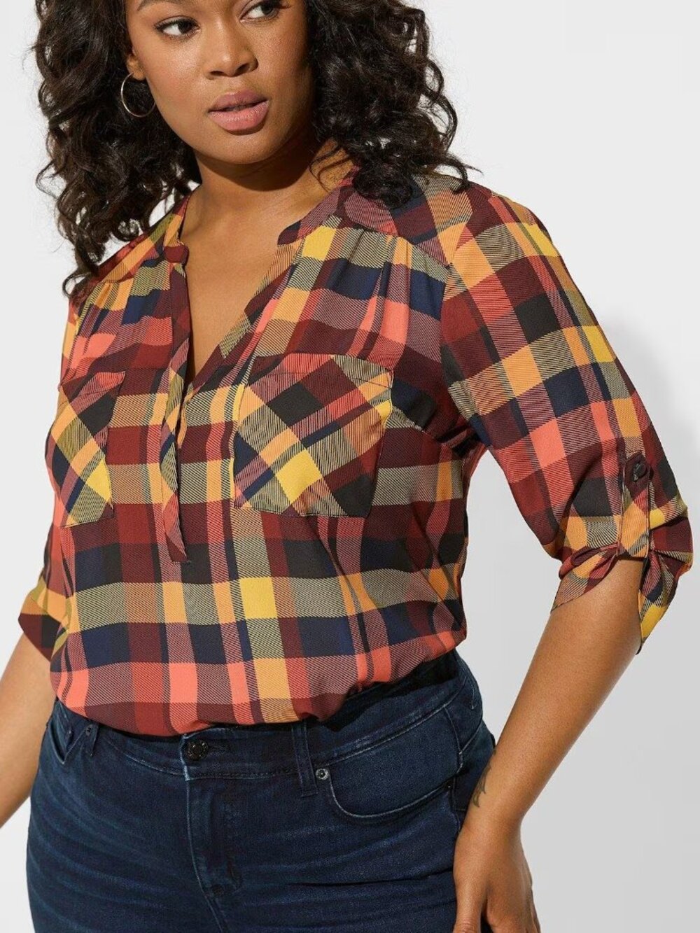 TORRID 1 Plus Size Harper Georgette 3/4 Sleeve Blouse Burgundy Maroon Mustard 1X